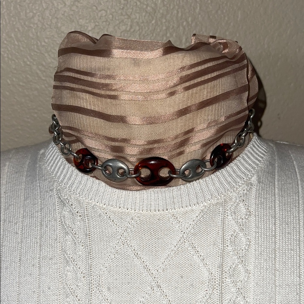 Vintage Silver and Brown Chain choker Necklace